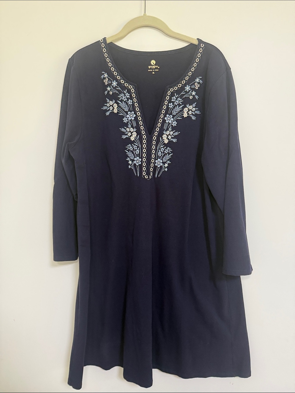 Spartina 449 Navy Dress with Light Blue Floral Embroidery